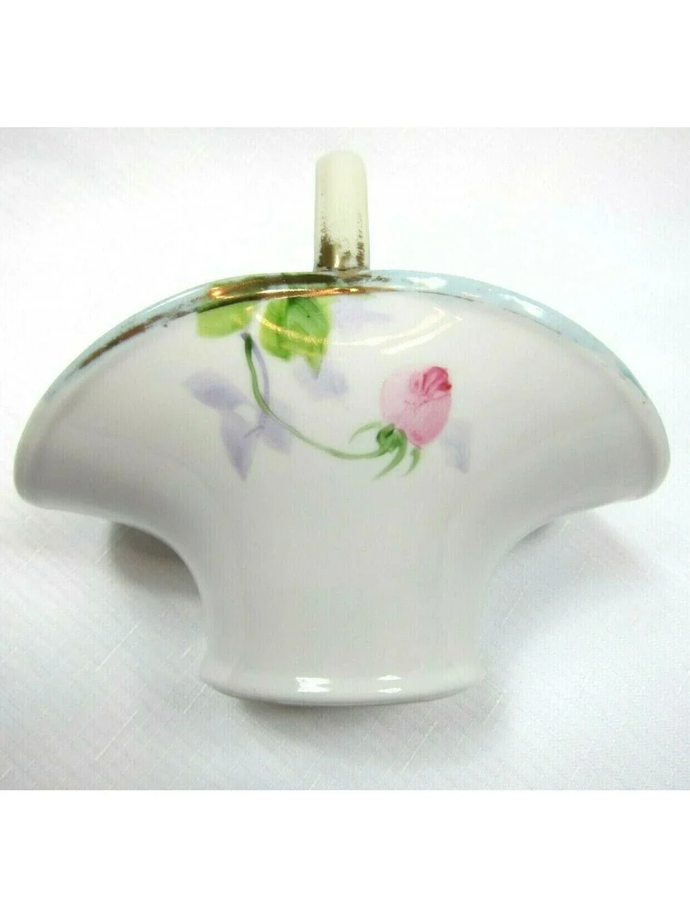 Antique 1911-1921 Nippon Hand Painted Toothpick Basket Pink Floral, Gold & Blue